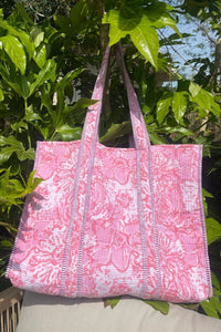 Rose block print tote