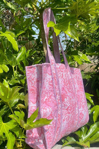 Rose block print tote