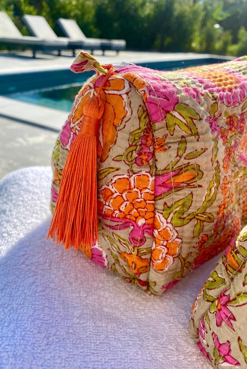 ORANGE BLOCK PRINT WASH BAG SET