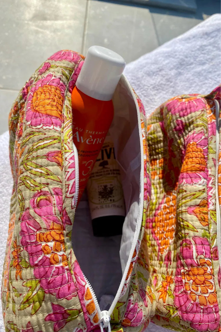 ORANGE BLOCK PRINT WASH BAG SET