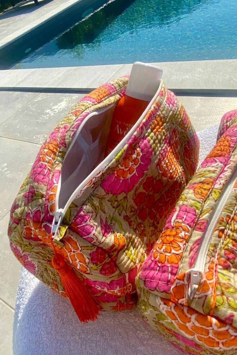 ORANGE BLOCK PRINT WASH BAG SET