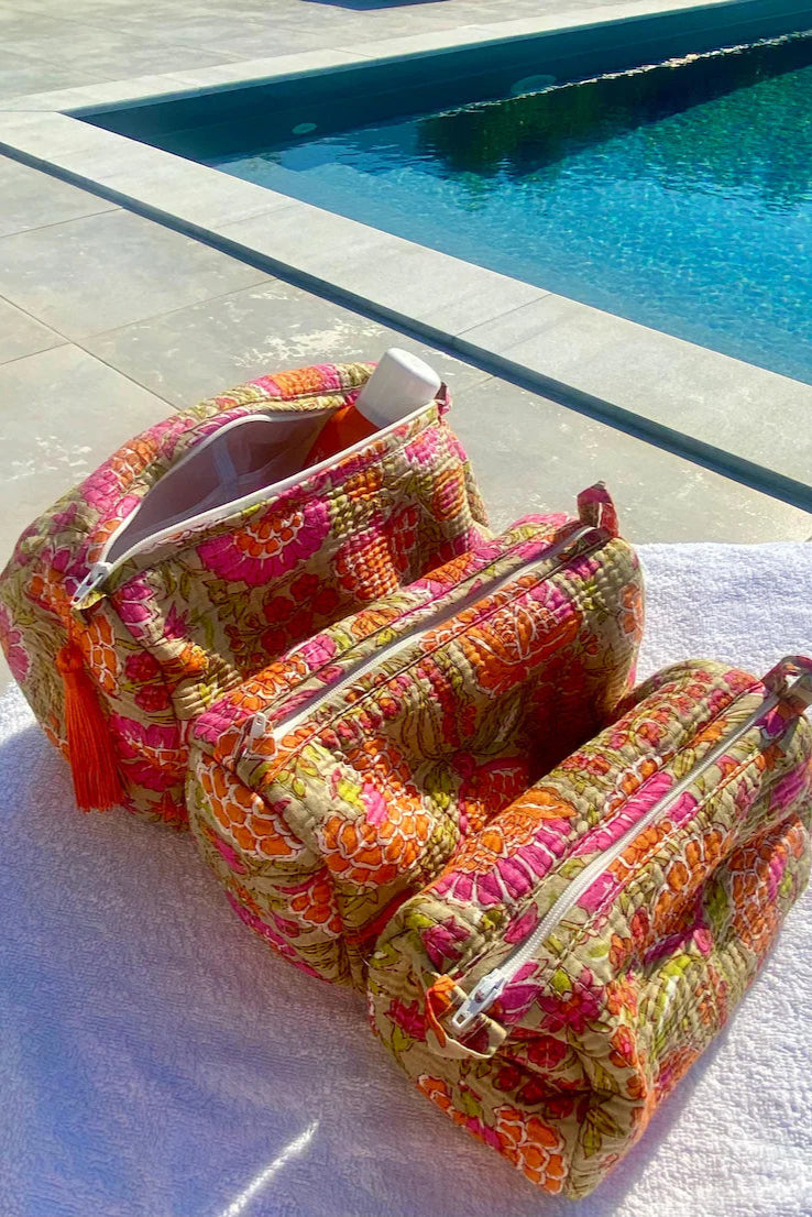 ORANGE BLOCK PRINT WASH BAG SET