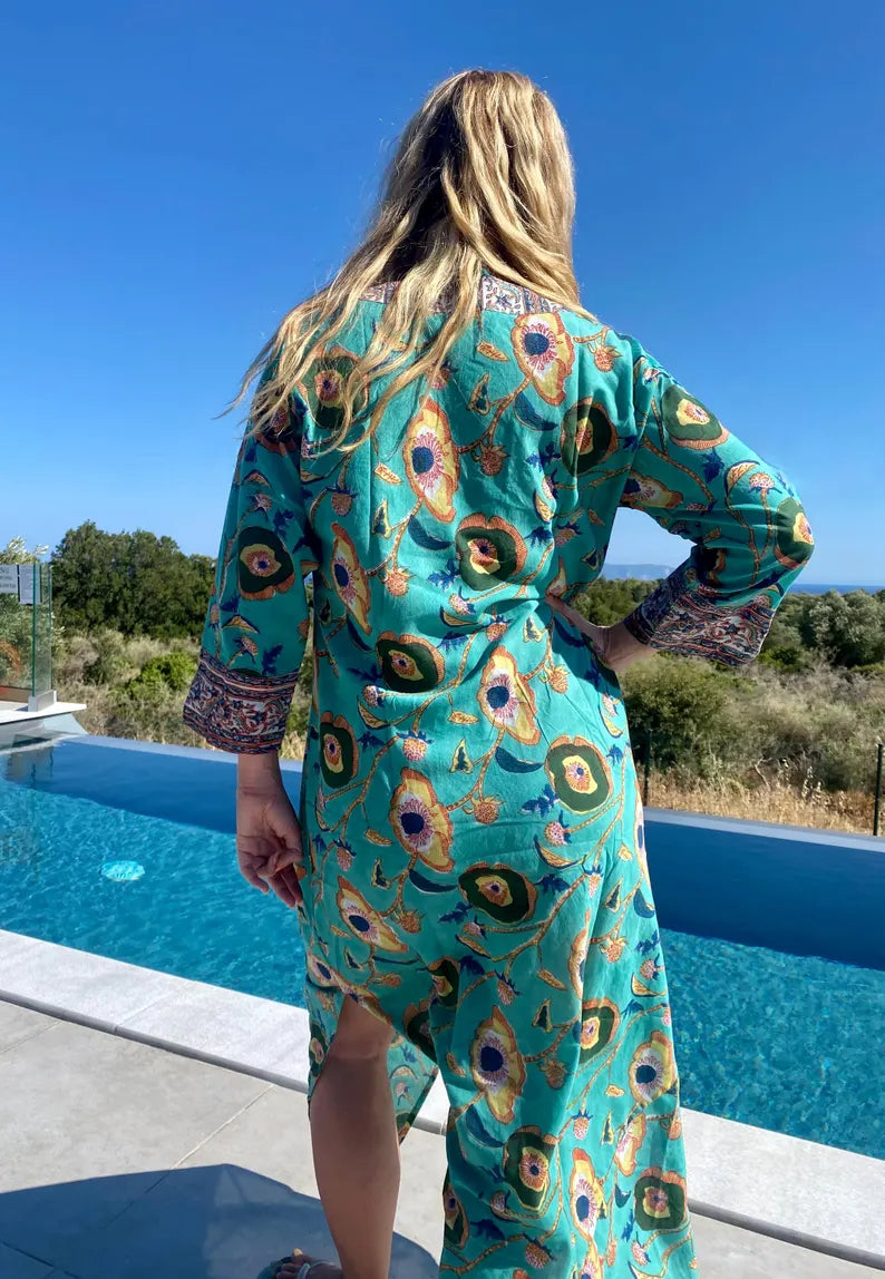 JADE FLORAL COTTON KAFTAN