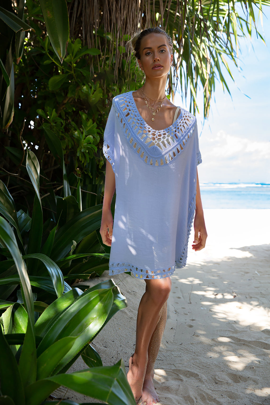 pale blue crochet cover-up