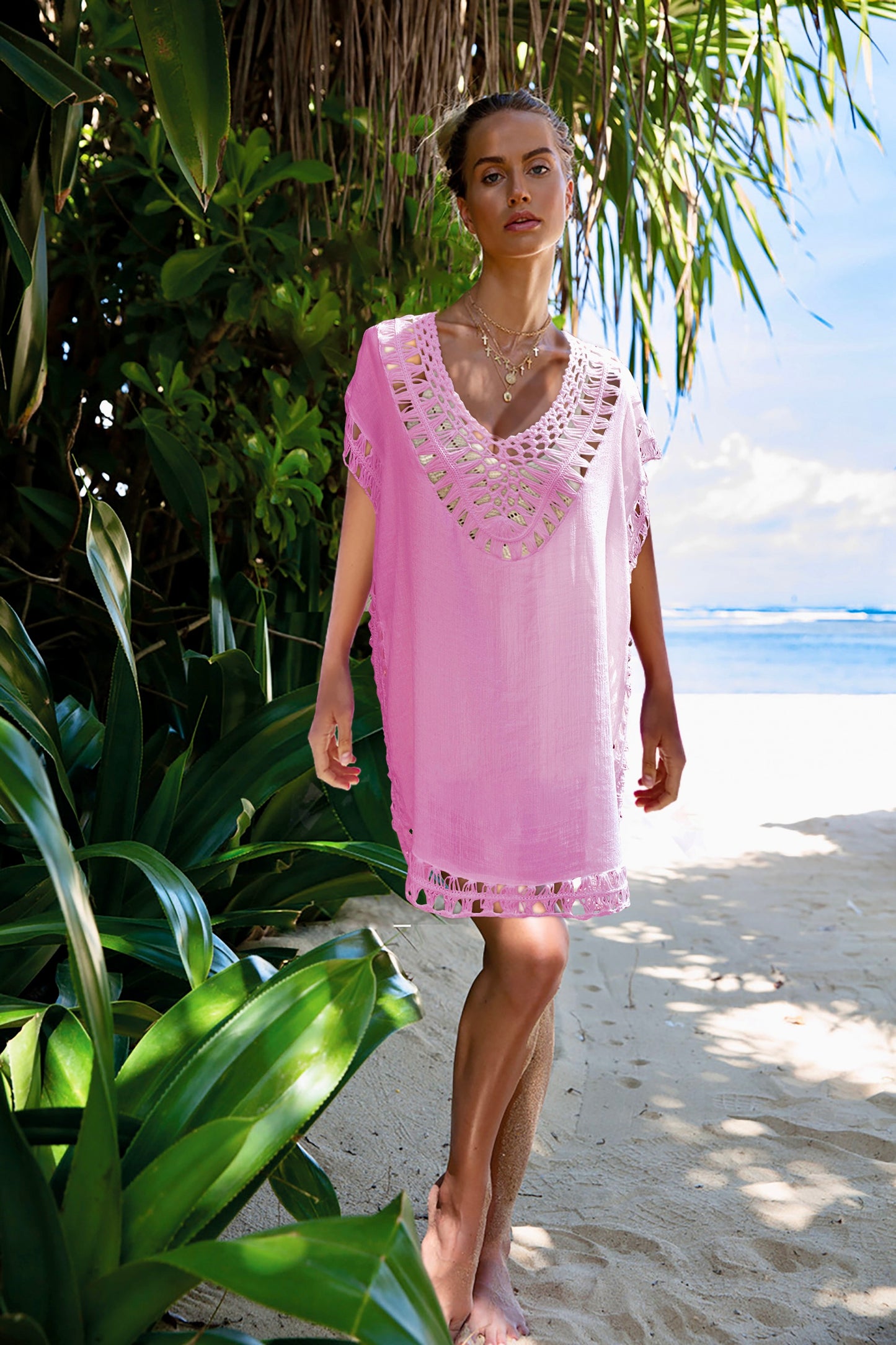 PINK CROCHET COVER UP