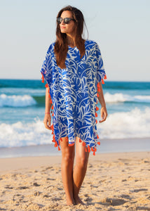 blue tropical cotton cover-up