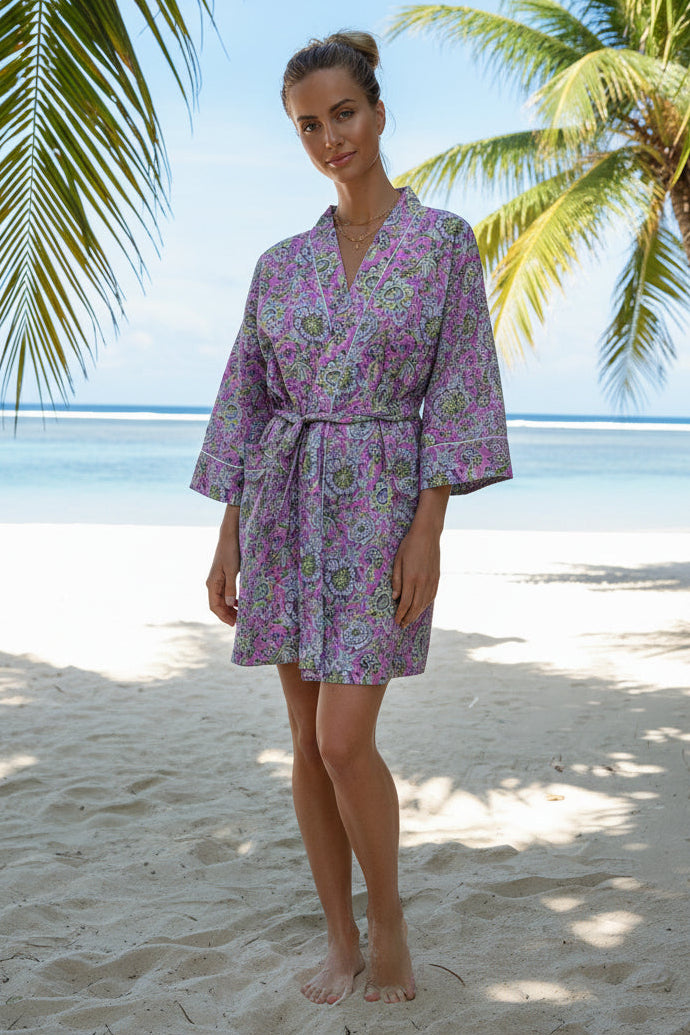 LILAC FLORAL COTTON KIMONO